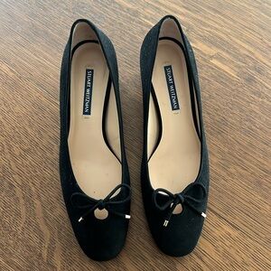 Stuart Weitzman Chunky Heel Pumps Black and Gold Suede Size 8